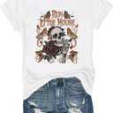 Funny Skull Shirts for Women Vintage Inspired Tee Cute Graphic Tees Spooky Skeleton Tops Casual Short Sleeve Women Top(Black3-S) (Black, S)