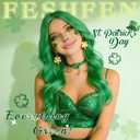 FESHFEN Long Green Wigs for Women, 24 inch Middle Parting Synthetic Wavy Wig for Daily Party, Green
