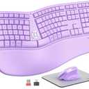 MEETION Ergonomic Wireless Keyboard and Mouse, Curved Keyboard with Vertical Mouse, Split Ergo Keyboard with Wrist Rest, Natural Typing Rechargeable Full Size, Windows/Mac/PC/Laptop, Purple