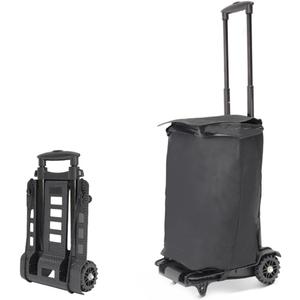Backpack Trolley, Foldable Wheeled Cart-Backpack, Aluminium Alloy Trolley Cart for Backpacks, Golf Bag, Teenagers, School, Travel, with Solid Tank Wheels, Black