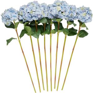 Deco 79 Faux Foliage Hydrangea Indoor Outdoor Artificial Flower Stem Tall Fake Flower, Set of 8 Flower 33.01" H, Blue