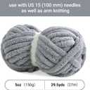 8 Pack Chunky Chenille Yarn for Crocheting & Knitting, 29.5yds 5 oz Each Skein Soft Fluffy Kitting Set, Thick Velvet Plush Yarn for Handcrafts Weaving Making Blankets (White Grey)