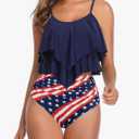 American Trends High Waisted Tankini Swimsuits for Women Flounce Top Tummy Control Bathing Suits, Small