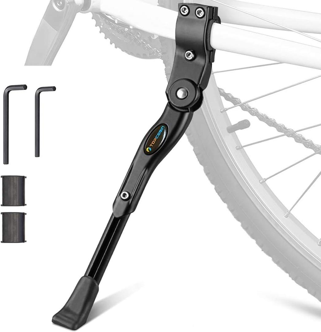 TOPCABIN Bike Kickstand Adjustable Aluminium Alloy Bicycle Kickstand Bike Side Kickstand Fit for 22" 24" 26" 28" Mountain Bike Road cycling/BMX/MTB (Black for 22-24-26-27-28 inch bike)