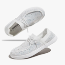 BELOS Women's Rhinestone Lace Up Loafers Shoes Comfortable Slip On Mesh Knit Walking Shoes Fashion Lightweight Sparkly Glitter Sneaker 8.5