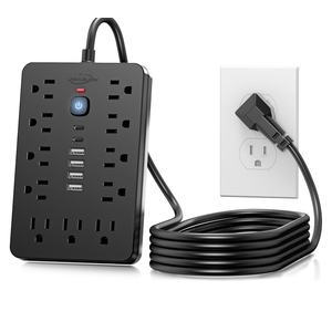 JouleLoom 10 FT Flat Plug Surge Protector Power Strip,11 Multiple AC Outlets with 6 USB Ports (2 USB C), 10 Feet Extension Cord, 1250W/10A, One Touch Switch Button, 17 in 1 Compact powerstrip