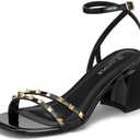 ALICEPUB Women's Chunky Block Heels Strappy Heels Square Open Toe Heeled Sandals Short Heels Comfortable Dressy Shoes Wedding Bridal Party 8