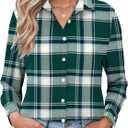 LOMON Womens Long Sleeve Button Down Shirts Casual Loose Fit Cotton Collared Blouses (Green, L)
