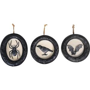 Chonsun Halloween Decorations Indoor 5.9 Inch Skull Spider Crow Bat Figurines Halloween Sculpture Hanging Ornaments