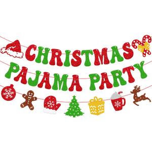 Christmas Pajama Party Banner Funny Christmas Party Decorations Xmas Festival Merry Friendsmas Winter Holiday Happy New Year Party Supplies