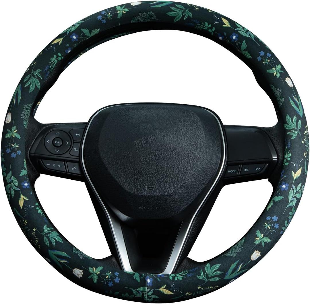 Boho Floral Steering Wheel Cover Auto Steering Wheel Protector, Anti-Slip, Breathable, Absorbing Sweat, Universal Floral Car Accessories 14.515 inch,Fit for Most Car, Trucks, SUV