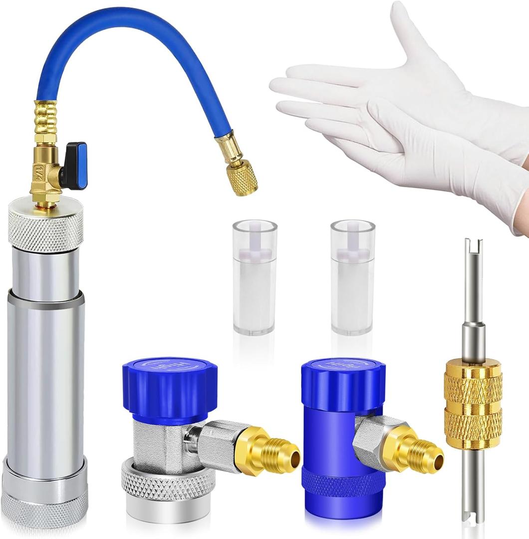 Boltigen R1234yf Dye Injector, AC Dye Injector with Shut-Off Valve, AC Oil Injector for R1234yf R134a, Upgraded R1234yf Oil Injector Kit with Adjustable R1234yf R134a Quick Couplers, Oil Checkers