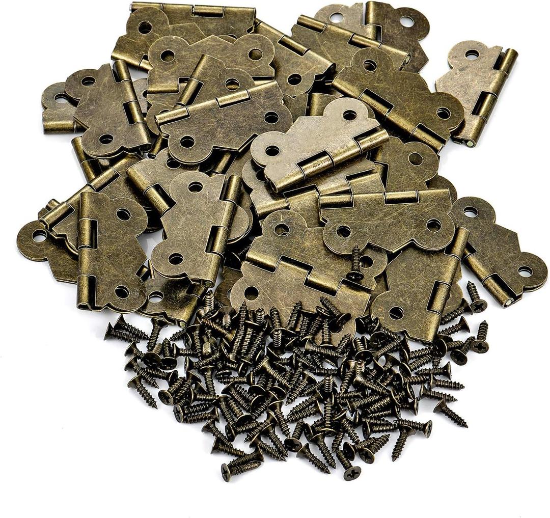 Jewelry Box Hardware 40 Pieces 1 inch Hinges Antique Small Butterfly Hinges - Bronze Engraving Design Box Hinges for Crafts Wooden Box, Gift Box Hinges, Cabinet Drawer Jewelry Box with 160 Screws