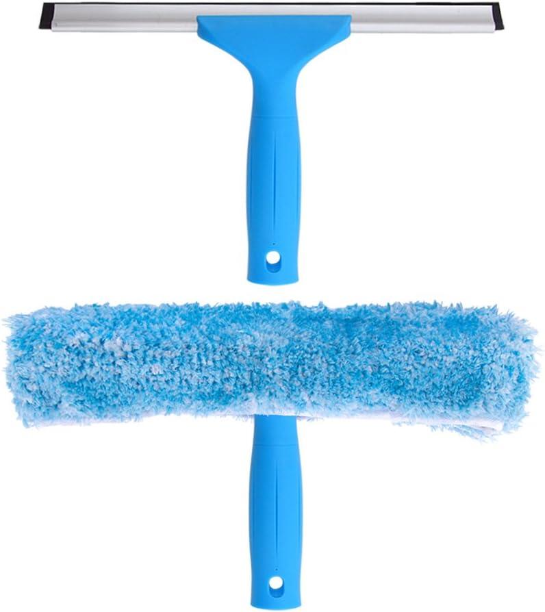 MR.SIGA Professional Window Cleaning Combo - Squeegee & Microfiber Window Scrubber, 10" (Blue)