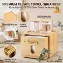BSSN Face Towel Holder Bamboo Disposable Clean Towels Holder with Cotton Swab Box and 60ct Towels, Wall Mounted & Countertop Skincare Organizer, Bathroom Vanity Storage for Face Tissues & Makeup Pads