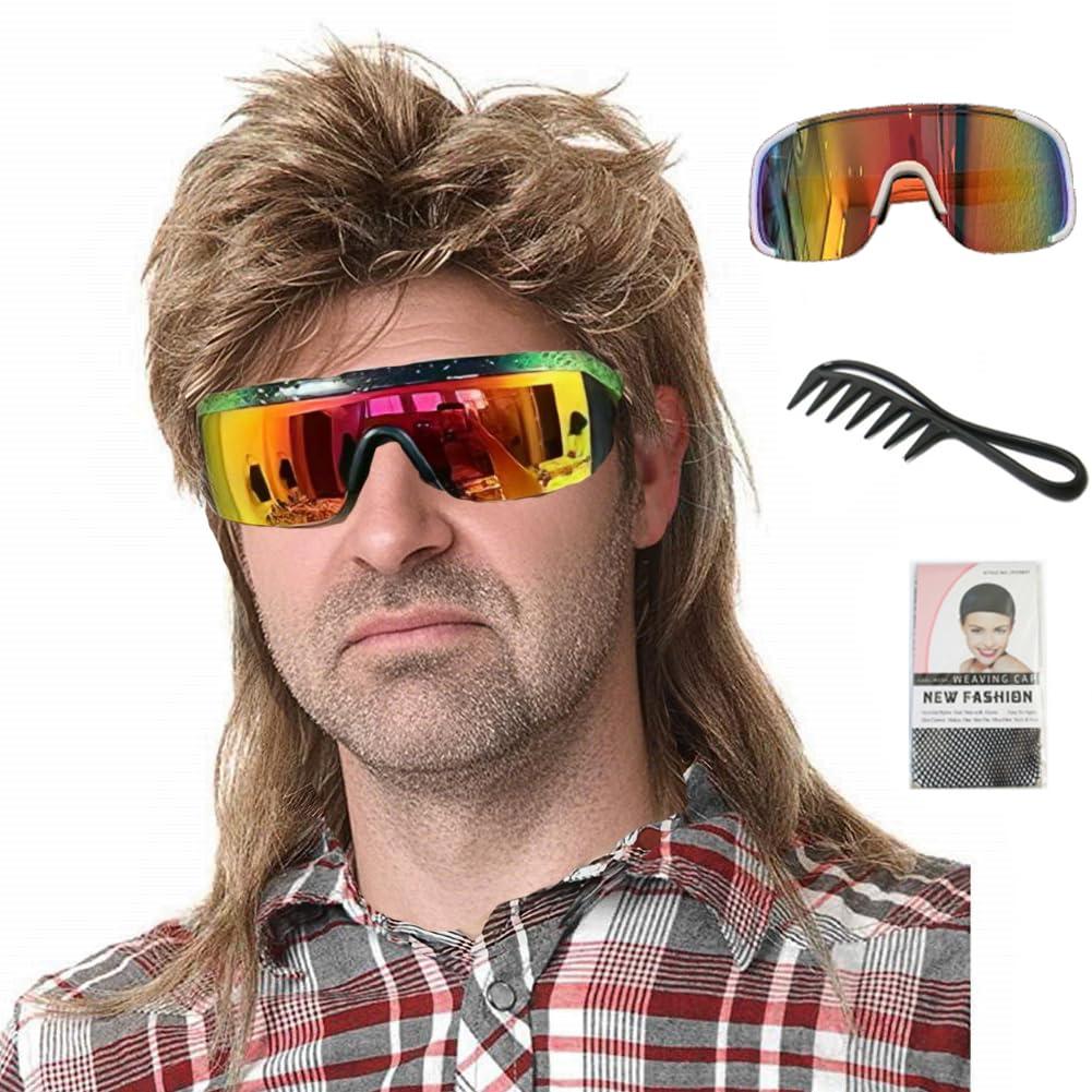Men's 80s Mullet Wig, Retro Rocker Costume for Halloween, 80s Themed Party & Cosplay(Light Brown)