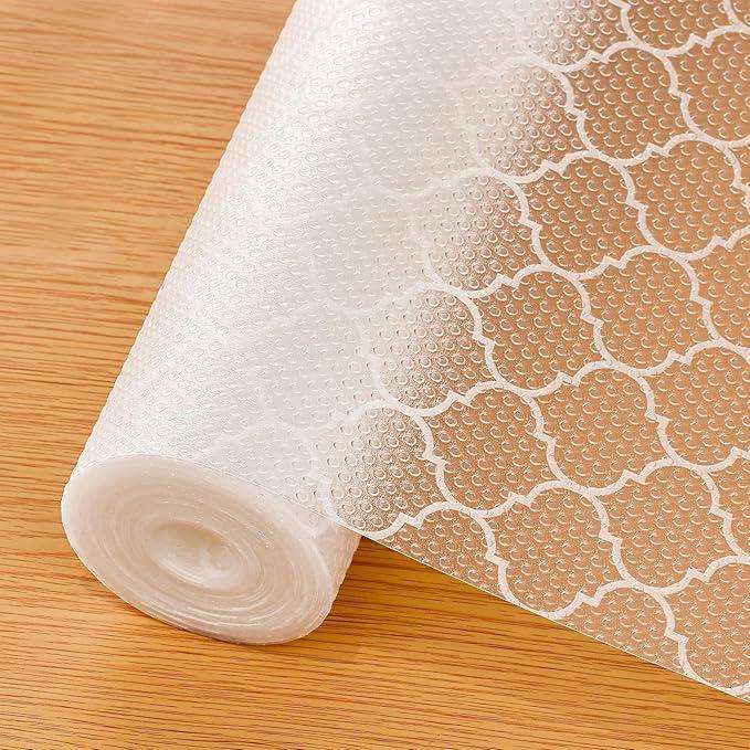 Cooyes Shelf Liner for Kitchen Cabinets Non-Adhesive Waterproof Drawer Liner Durable EVA Material Easy-to-Cut Shelf Paper for Refrigerator, Cupboard, Dresser with Modern Pattern (17.7"W x 78.7"L, White)