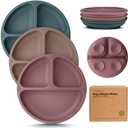 KeaBabies Suction Plates for Baby, Toddler - 3-Pack 100% Silicone Toddler Plates with Suction, Divided, BPA-Free Baby Led Weaning Essentials for Kids, Dishwasher, Microwave Safe, Durable (Rocky)