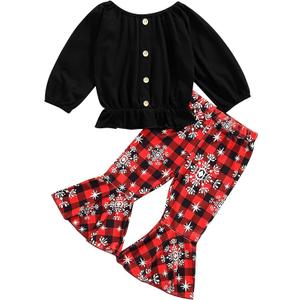 Toddler Baby Girls Clothes Ruffle Long Sleeve Tops Flare Pants Bell Bottoms 2Pcs Infant Fall Winter Outfit Set
