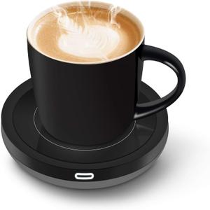 BESTINNKITS Smart Coffee Cup Warmer Set, Auto On/Off Gravity-induction Mug Office Desk Use, Candle Wax Cup Warmer Heating Plate (Up To 131F/55C), 14oz (Black)