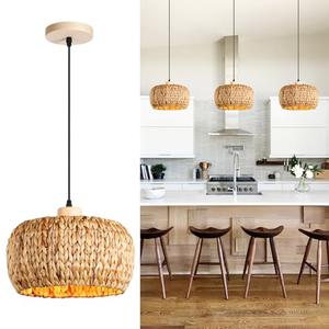 Mgcanyu Boho Pendant Lights Kitchen Island, 11.8" Bohemian Rattan Hand-Woven Light Fixture Natural Seagrass Weaving Lighting Hanging Ceiling Chandelier for Restaurants Living Dining Room Farmhouse
