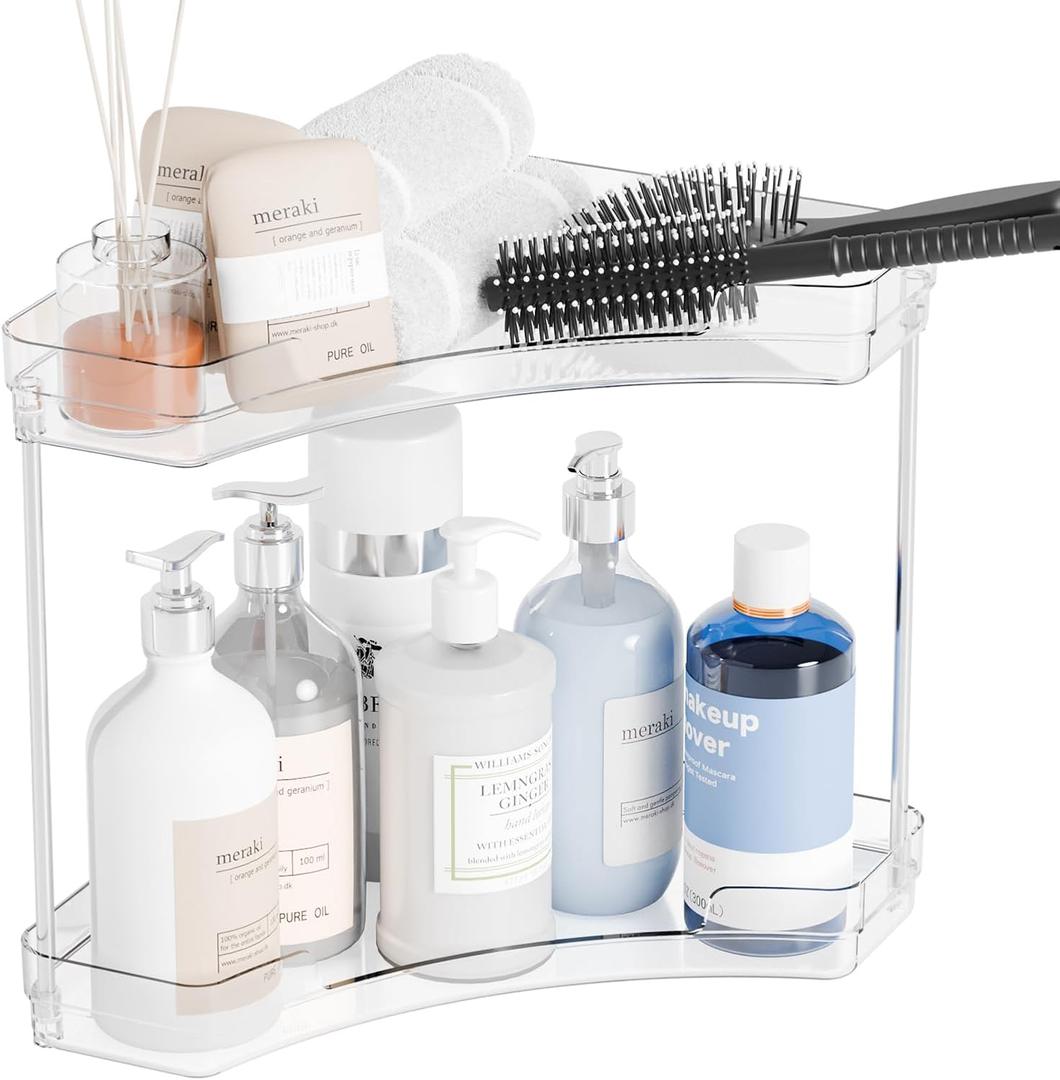 Yieach 2 Tier Corner Bathroom Counter Organizer,Clear Sink Shelf,Bathroom Corner Organizer and Storage for Restroom,Vanity Countertop,Two Tier Small Sink Organizers & Rack for Makeup,Beauty Product