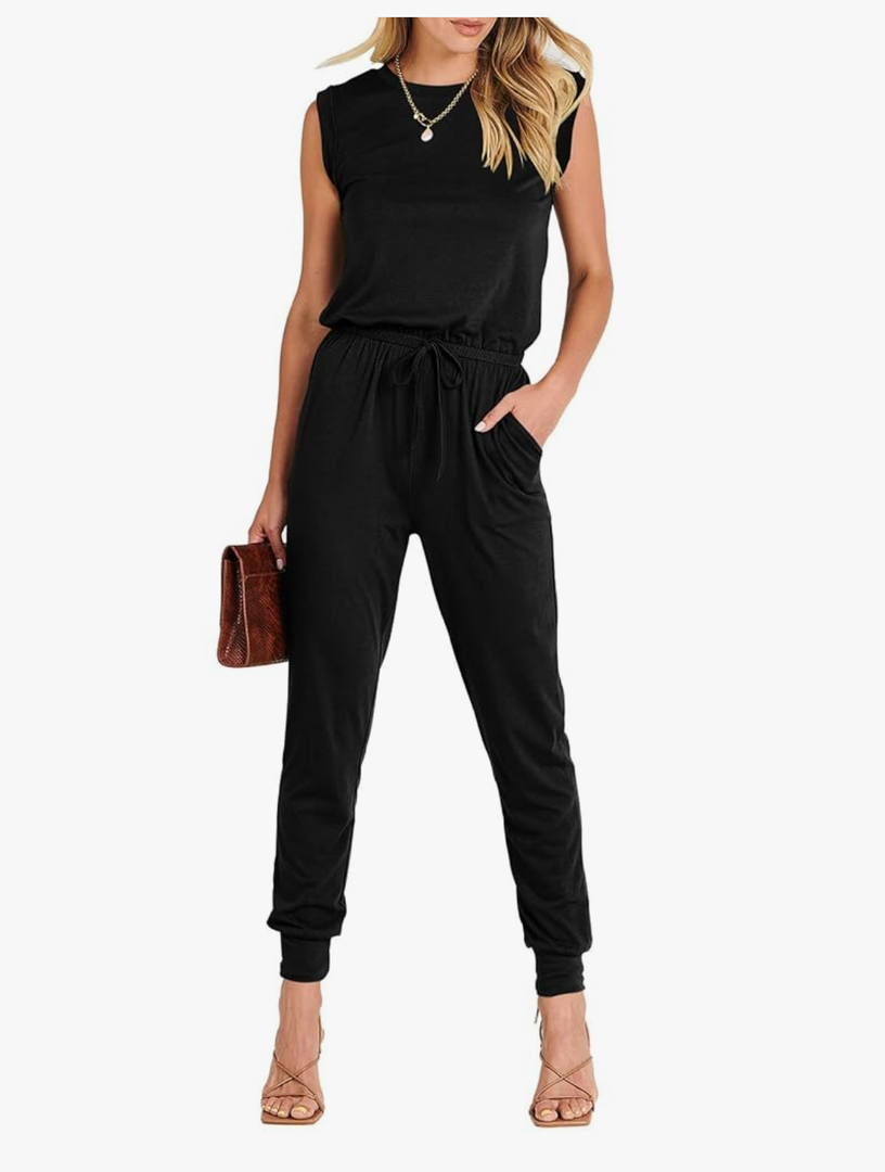 ANRABESS Women’s Summer Crewneck Sleeveless Casual Dressy Loose Stretchy Jumpsuits Rompers 2025 Trendy Outfits Size L