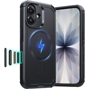 ESR for iPhone 17 Case, 7X Military-Grade Drop Protection, Shock-Absorbing Rugged Cover with Camera Control Button, MagSafe Accessories Compatible, Cyber Series, Black