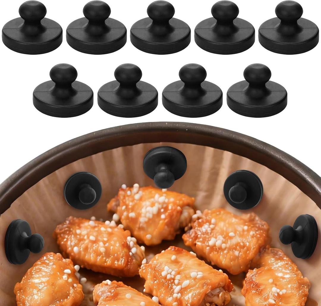 5 x Juome Air Fryer Magnets for Parchment Paper, 9PCS Silicone Magnetic Buckle for Air Fryer Liners, Air Fryer Accessories Safely Lock Air Fryer Liner Disposable to Prevent Burning (Black)