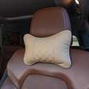 Set of 2 Quilted Faux Leather Car Headrest Pillow, Black Case/Black Threading, Ergonomic Neck Support for Comfortable Driving (Tan Base/Beige Thread)