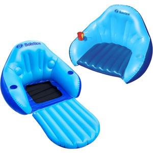 SOLSTICE Inflatable Pool Lounger Float for Relaxation  Raft for Group Pool, Beach & Lake Use, Solo Chair with Convertible Leg Rest, Blue
