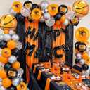 Soulchen 47 Pcs March Basketball Party Madness Decorations Balloons 16 Inch Happy March Banner 12/18 Inch Black Orange Metallic Silver Confetti Foil Balloon for Sport Birthday Party Supplies