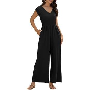 ZAFUL Womens Summer Jumpsuits 2026 Smocked Waist Dressy Casual One Piece Outfits with Pockets, S