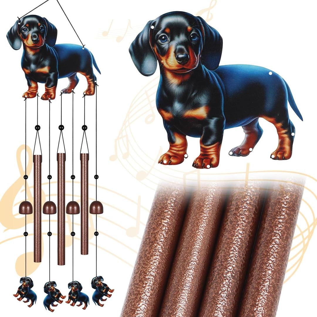 Dachshund Dog Wind Chimes for Outside,Metal Windchimes with S Hook with Playful Design Wind Chime Garden Decor Outdoor Ideal Memorial/Housewarming/Birthday/Festival Gifts Front Yard Decor