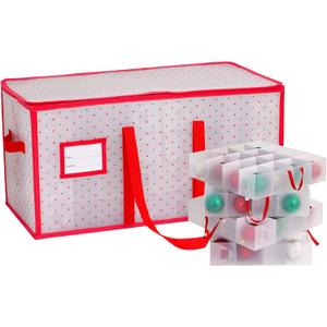 Christmas Ornament Storage Box -Up to 128 Holiday Ornaments with Adjustable Dividers Capacity Storage Container for Christmas Decorations Toys Gift Wrap OrganizerPVC