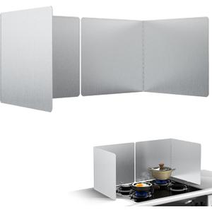 18"x16" 2 Pack Foldable Stainless Steel Stove Splash Guard, Heat Resistant Oil Splash Backsplash Panel with Edge Guard, Kitchen Countertop Stove Heat Insulation Splash Protector