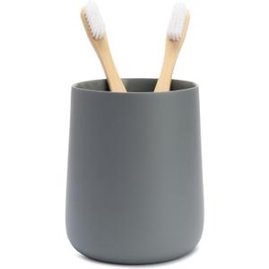 Matte Gray Toothbrush and Toothpaste Holder and Cup for Bathroom Vanity and Countertop, Round Organizer for Electric Toothbrushes, Floss, Razors, Cotton, and Mouthwash