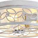 12.6" Gold Accent Flush Mount Ceiling Light, 3-Light Floral Metal Ceiling Fixture with White Distressed Finish, Farmhouse Hallway Light for Kitchen Entryway Bedroom, E26 Base, Round Flower Design
