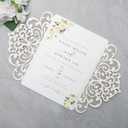 2 x 20Pcs 5.12x7.09 inch Laser Cut Wedding Invitation Cards With Envelopes and Ribbons for Quinceanera Bridal Shower Baby Shower Party Invite (lvory)