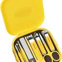 Manicure Set 8 in 1 Stainless Steel, Manicure Pedicure Grooming Kit Set, Nail Clippers Scissors Pedicure Tools Kit - Portable Travel Grooming Kit for Men and Women with Yellow Leather Case