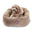 Majestic Pet 32 Inch Suede Calming Dog Bed Washable – Cozy Soft Round Dog Bed with Spine Support for Dogs to Rest Their Head - Fluffy Donut Dog Bed 32x23x7 (Inch) - Round Pet Bed Medium – Stone