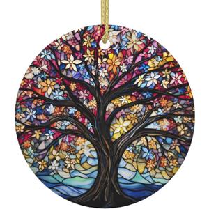 13 x Tree of Life Ornament Christmas Decoration Christmas Tree Ornaments Gift Round Ceramic Bauble Present Holiday Keepsake