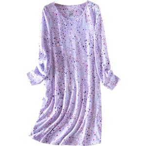PNAEONG Women's Cotton Sleepwear Long Sleeves Nightgown Print Tee Sleep Dress (XXXL)