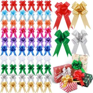 100 Pcs 5 Inch Christmas Pull Bows for Gift Wrapping, Gift Wrapping Pull Bows with Ribbon for Christmas Presents Wedding Decor Basket Bag Holiday Decor(Multicolor)