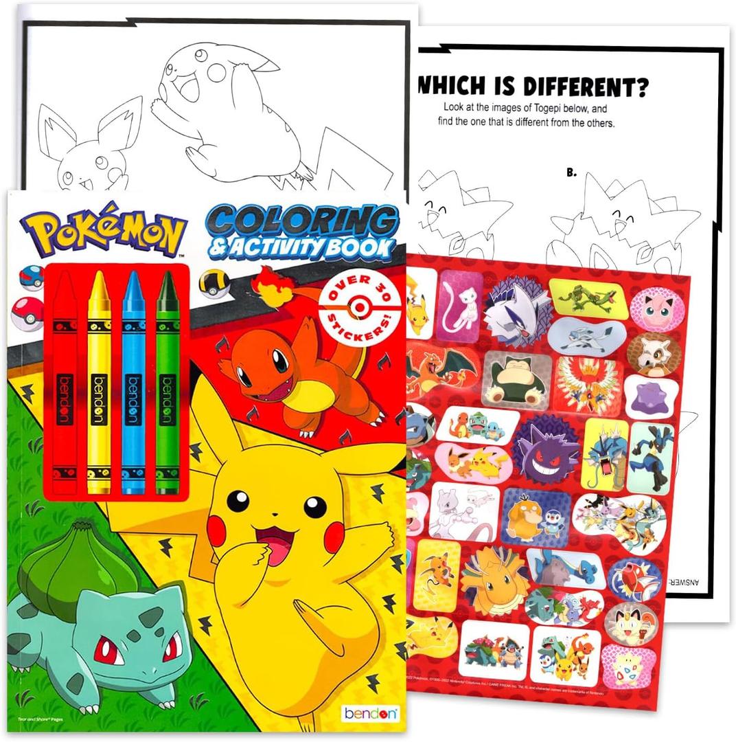 Pokemon Party Favors for Kids 8"x11" - Party Supplies Bundle Includes 12 Pokemon Coloring Books for Kids and 12 Pokemon Cards, Jumbo Crayons | Pokemon Party Favors Bulk