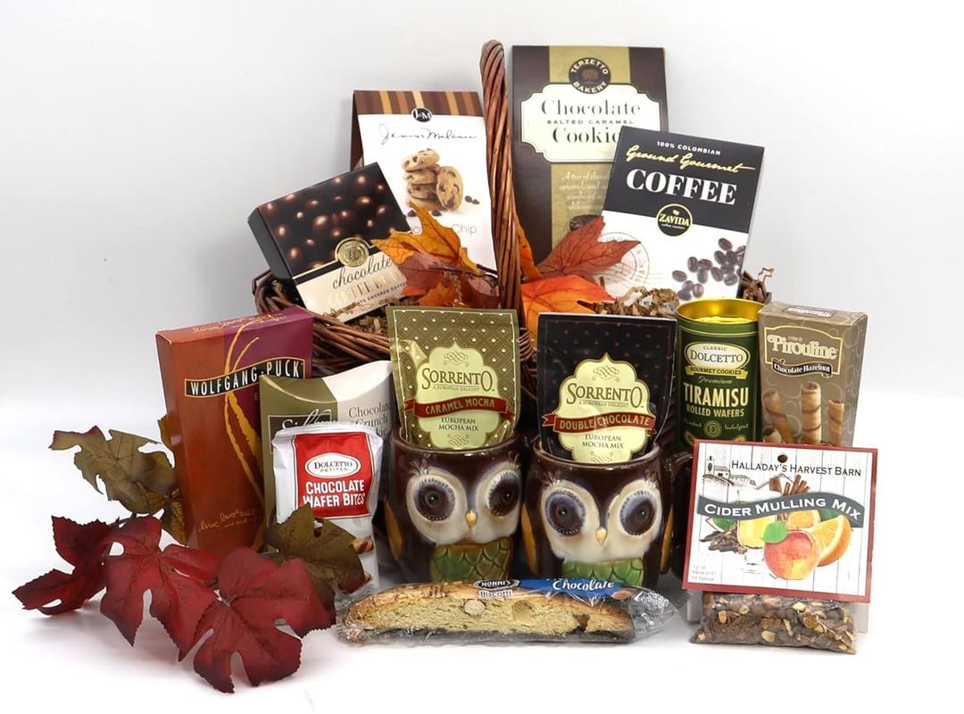 Gift Basket Village - The Colors of Fall Gourmet Food Basket, Large Thanksgiving & Christmas Snack Hamper, Sweets and Chocolate Basket for Family & Office, Sympathy, Anniversary, and Welcome - 4 lbs