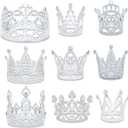 9 Pieces Crown Cake Topper, Princess Little Crown Heart shaped Diamond Alloy Pink Silver Crown, Mini Crown, Birthday Cake Baking Decoration Paper Cup Cake Decoration (9 PCS Crown Cake Silver)