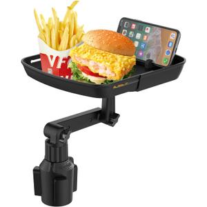 Car Cup Holder Tray Table Multifunctional Car Tray for Eating 360 Swivel Adjustable Car Food Eating Tray Table and Base with Extra Phone SlotEnhanced Tray deepening Black