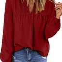 BETTE BOUTIK Women Boho Long Sleeve Shirts Dressy Casual V Neck Fall Fashion Tops Swiss Dot Flowy Blouses (XX-Large, B Lotus Red)