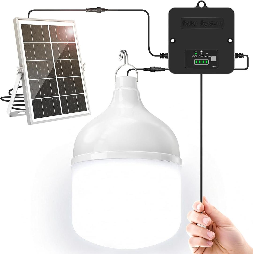 Solar Shed Light Indoor Outdoor, 6500K Daytime Available Pendant Light with Pull String, Power Display & Mode Indicator, IP65 Waterproof Solar Lights with 3 Lighting Modes for Garage Gazebo - 1 Pack